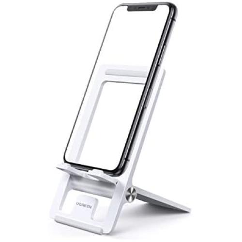 UGREEN Cell Phone Stand for Desk Adjustable Phone Holder Dock Compatible for iPhone 11 Pro Max XS XR 8 Plus 6 7 6S Smartphone, Foldable and Portable (White)