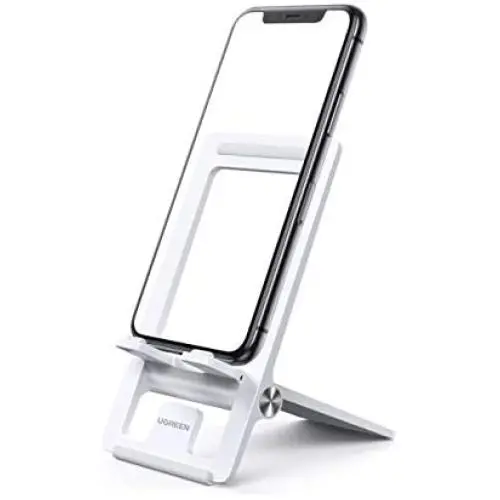 UGREEN Cell Phone Stand for Desk Adjustable Phone Holder Dock Compatible for iPhone 11 Pro Max XS XR 8 Plus 6 7 6S Smartphone, Foldable and Portable (White)
