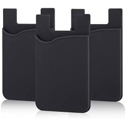 Pofesun Adhesive Phone Wallet, [3 Pack] Ultra Thin Stick-on Silicone Credit Card Holder Sticker Adhesive Cell Phone Wallet Compatible for iPhone, Samsung, Most Android Smart Phones.(Black)