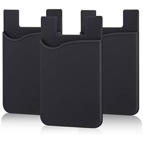 Pofesun Adhesive Phone Wallet, [3 Pack] Ultra Thin Stick-on Silicone Credit Card Holder Sticker Adhesive Cell Phone Wallet Compatible for iPhone, Samsung, Most Android Smart Phones.(Black)