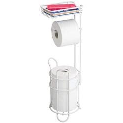 mDesign Freestanding Metal Wire Toilet Paper Roll Holder Stand and Dispenser with Storage Shelf for Cell, Mobile Phone - Bathroom Storage Organization - Holds 3 Mega Rolls - Matte White
