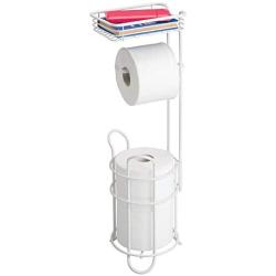 mDesign Freestanding Metal Wire Toilet Paper Roll Holder Stand and Dispenser with Storage Shelf for Cell, Mobile Phone - Bathroom Storage Organization - Holds 3 Mega Rolls - Matte White