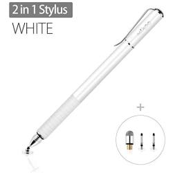 Mixoo Stylus Pens for Touch Screens - Disc & Fiber Tip 2 in 1 High Sensitivity Universal Stylus for iPad, iPhone, Tablets and Other Capacitive Touch Screens (White)