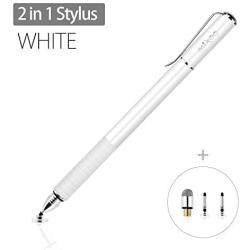 Mixoo Stylus Pens for Touch Screens - Disc & Fiber Tip 2 in 1 High Sensitivity Universal Stylus for iPad, iPhone, Tablets and Other Capacitive Touch Screens (White)