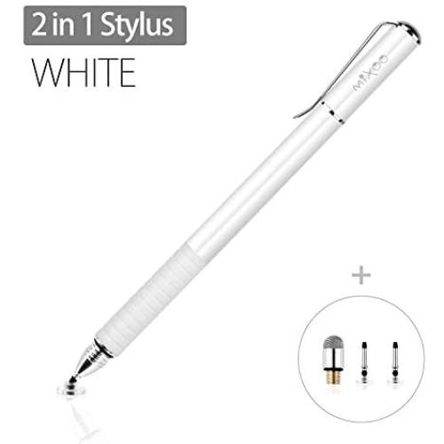 Mixoo Stylus Pens for Touch Screens - Disc & Fiber Tip 2 in 1 High Sensitivity Universal Stylus for iPad, iPhone, Tablets and Other Capacitive Touch Screens (White)