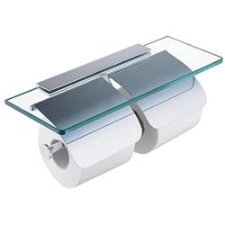 Hiendure Toilet Paper Holder,Double Bathroom Roll Tissue Holders Paper Dispenser with Glass Shelf and 2 Lids