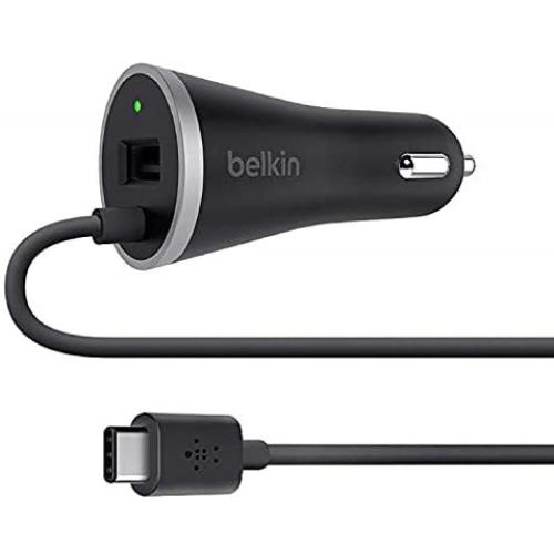 Belkin USB-C Car Charger with Hardwired USB-C Cable (4ft/1.2m / 15 Watt) for Samsung Galaxy S10, S10+, S10e, Google Pixel 3, Nintendo Switch and More