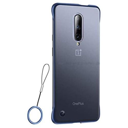 Compatible with Oneplus 7 pro Case,ASONRL Clear Frameless Matte Hard PC Slim Shock Absorption TPU Bumper with Non-Slip Surface Rope Pull Ring Case (Blue)