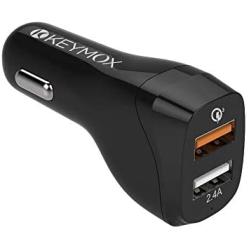 Keymox Fast Charge Car Charger, 30W Dual Port with Quick Charge 3.0 USB Cell Phone Car Adapter for iPhone 11 Pro Max, Samsung Note10+ / S10, Google Pixel 4 XL, iPad, AirPods Pro, and More-Black