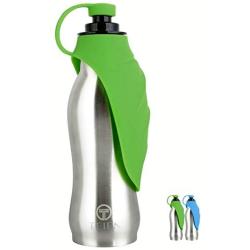 Dog Water Bottle, Stainless Steel Dog Water Dispenser, Portable Dog Water Bottle for Walking, Hiking, Running, Travel Dog Water Bottle, Easy to Use (Green)