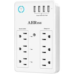 Smart Plug, USB Wall Charger, AHRISE WiFi Surge Protector with 4 USB Ports(4.8A/24W Total), 6-Outlet Extender(3 Smart Outlets), Compatible with Alexa Google Assistant for Voice Control