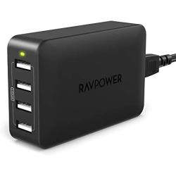 USB Charging Station, RAVPower 4-Port USB Charger 40W 8A Multi Charger, Compatible with iPhone 11 Pro Max XS Max XR X 8 7 Plus, iPad Pro Air Mini, Galaxy S9 S8 S7 S6 Edge, Tablet and More (Black)