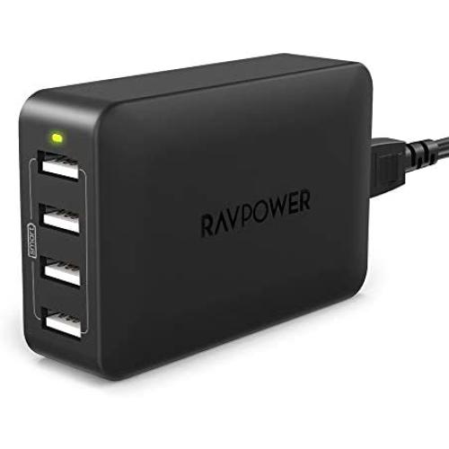 USB Charging Station, RAVPower 4-Port USB Charger 40W 8A Multi Charger, Compatible with iPhone 11 Pro Max XS Max XR X 8 7 Plus, iPad Pro Air Mini, Galaxy S9 S8 S7 S6 Edge, Tablet and More (Black)