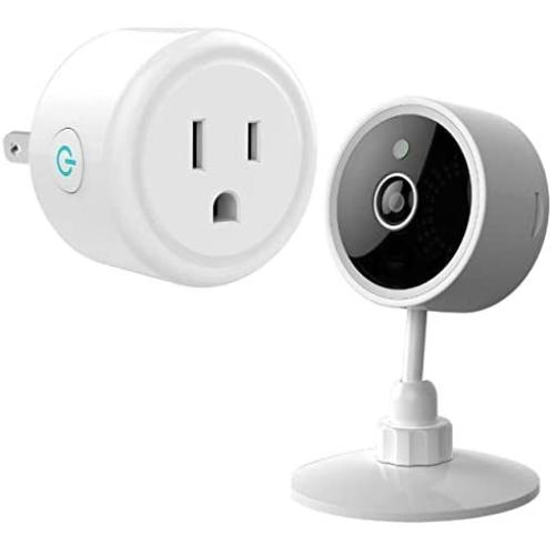 Premier Smart Plug Cam Alexa Google Assist Compatible Smarthome Wireless Home WiFi Safety Camera Outlet Bundle, 1 Pack Each Smartphone App Enabled Accessory, White
