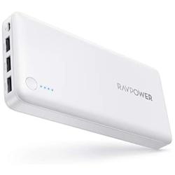 Portable Charger RAVPower 26800mAh Power Bank Battery Pack Total 5.5A Output External Battery 3 Ports Portable Phone Charger Compatible with iPhone 11 Pro Max SE iPad Samsung Galaxy S20 Note10 (White)