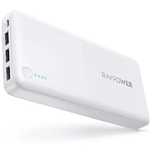 Portable Charger RAVPower 26800mAh Power Bank Battery Pack Total 5.5A Output External Battery 3 Ports Portable Phone Charger Compatible with iPhone 11 Pro Max SE iPad Samsung Galaxy S20 Note10 (White)