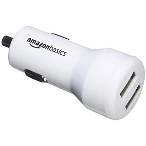 AmazonBasics Dual-Port USB Car Charger Adapter for Apple and Android Devices, 4.8 Amp, 24W, White AmazonBasics Dual-Port USB Car Charger Adapter for Apple and Android Devices, 4.8 Amp, 24W, White