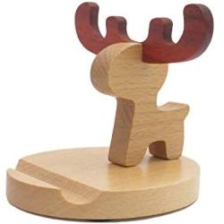 Cell Phone Desk Stand Holder, MHKBD Cute ELK Phone Stand Wooden Cellphone Holder with Anti-Slip Base Phone Cradle Fits All Smart Phones, Desk Decoration