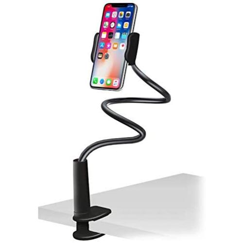 Aduro Solid-Grip Phone Holder for Desk - Adjustable Universal Gooseneck Smartphone Stand, with Durable Mount (Black)