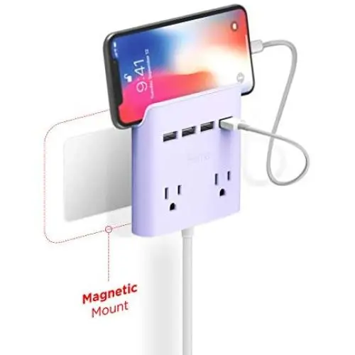 Multi Plug Outlet Extender & Splitter: iHome PowerReach 6ft Extension Cord with 2 Outlets & 4 USB Ports for Multiple Smartphone Charging - Desktop/Magnetic Wall Mounting Charger Multi Plug Outlet Extender & Splitter: iHome PowerReach 6ft Extension Cord with 2 Outlets & 4 USB Ports for Multiple Smartphone Charging - Desktop/Magnetic Wall Mounting Charger