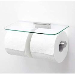 JackCubeDesign Toilet Paper Holder Roll Tissue Dual Dispenser Bathroom Kitchen Roll Holder, Shelf Dual Holder for Mobile Phone, Tissue Hanger -Wall Stainless Steel MK428D (Glass Type2)