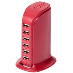 6-Port USB Wall Charger Desktop Charging Station Quick Charge 2.1,Compatible with Tablets Smartphones and More(Coral red)