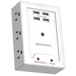 VASTFAFA 6 AC Outlets Surge Protector,Multi Outlet Wall Adapter,USB Power Strip Extension - Mountable Grounded Surge Protector, Portable Outlet Extender for TV Computer Laptops Smartphone White