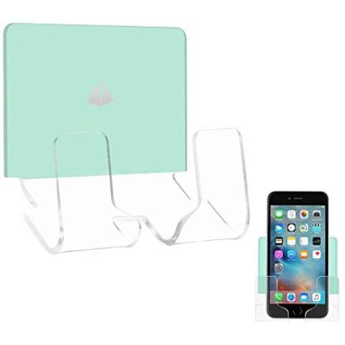 TXesign Adhesive Wall Phone Holder Mount for Smartphones iPhone External Battery Wall Holder Mount (Silky Ice Green & Transparent)