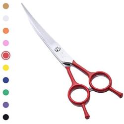 LovinPet 7" Left/Right-Handed Pet Curved Dog Scissor/Safety Blunt-tip Grooming Curved Dog Shear/Professional Home Pet Trimming Dog Grooming Scissors for Dogs and Cats (Easy Use)