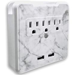 Glamsockets Decorative Wall Mount Surge Protector with 3 Outlets, Dual USB Charging Ports and Phone Holder - USB Charging Center/Multi Function Wall Tap (Carrara Marble)