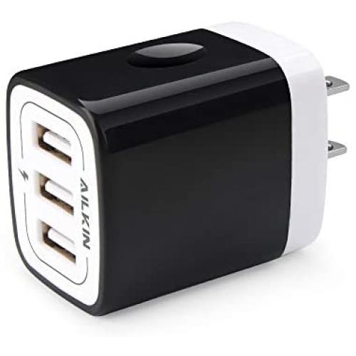 Wall Charger Plug, Ailkin USB Plug Wall, 3MultiPort Home Charger Station Cube Box Charger Outlet Base Brick Block Replacement for iPhone, iPad, and iWatch Charger Plug (Black)