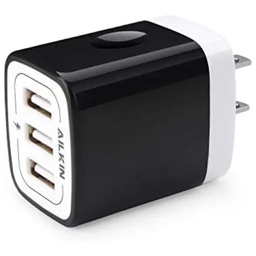 Wall Charger Plug, Ailkin USB Plug Wall, 3MultiPort Home Charger Station Cube Box Charger Outlet Base Brick Block Replacement for iPhone, iPad, and iWatch Charger Plug (Black)