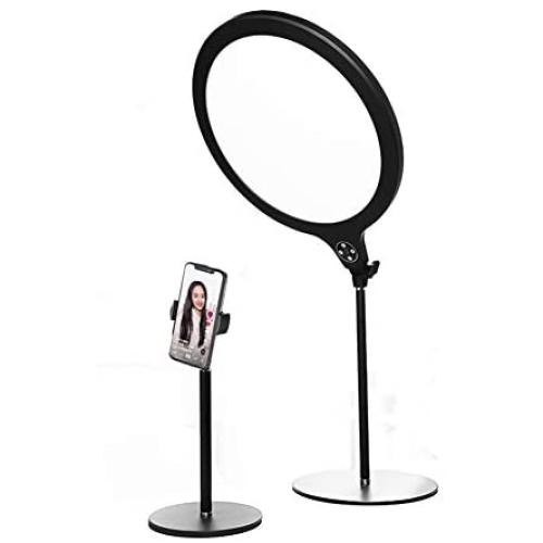 10” Selfie Fill Light with Stand & Cellphone Holder - Round Bi-Color LED Video Light Panel, 3500K-6000K Dimmable Desk Makeup Ring Light, CRI>96 Studio Light for Video Shooting Live Stream Photography