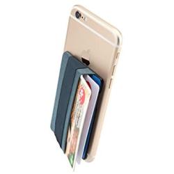 Sinjimoru Cell Phone Grip with Card Wallet, Phone Wallet Stick on Card Holder for Back of Phone, Slim Wallet with Elastic Phone Strap. Sinji Pouch Band Blue Gray