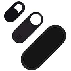 Slider Webcam Cover Ultra Slim 0.028inch Web Camera Cover for Computer, Dell HP Lenovo Laptop, iMac, MacBook Pro, Smartphone, Slider Camera Blocker Protect Privacy and Securtiy (Black - 3 Pack)