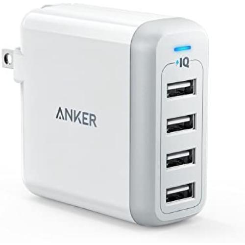 Anker 40W 4-Port USB Wall Charger with Foldable Plug, PowerPort 4 for iPhone 11/XS/XS Max/XR/X/8/7/6/Plus, iPad Pro/Air 2/Mini 4/3, Galaxy/Note/Edge, LG, Nexus, HTC, and More