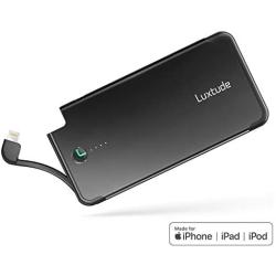 Luxtude PowerEasy Portable Charger for iPhone, Apple Certified Power Bank, 5000mAh Ultra Slim External Battery Pack Built in Lightning Cable, Fast Charging Portable Phone Charger for iPhone11/XS/X/8/6