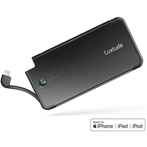 Luxtude PowerEasy Portable Charger for iPhone, Apple Certified Power Bank, 5000mAh Ultra Slim External Battery Pack Built in Lightning Cable, Fast Charging Portable Phone Charger for iPhone11/XS/X/8/6