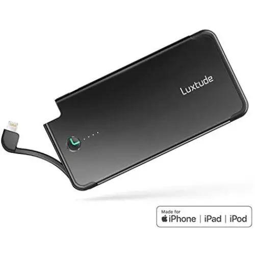 Luxtude PowerEasy Portable Charger for iPhone, Apple Certified Power Bank, 5000mAh Ultra Slim External Battery Pack Built in Lightning Cable, Fast Charging Portable Phone Charger for iPhone11/XS/X/8/6