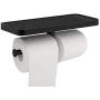GZILA Double Toilet Paper Holder, Wall Mounted Roll Bathroom Mobile Phone Tissue Holder with Shelf Large Stuff Storage Rack, Non-Slip Matte Black