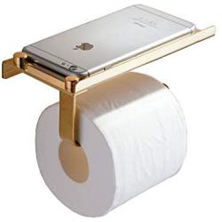 Beelee SUS 304 Stainless Steel Wall Mount Toilet Paper Holder, SUS304 Stainless Steel Bathroom Tissue Holder with Mobile Phone Storage Shelf, Golden