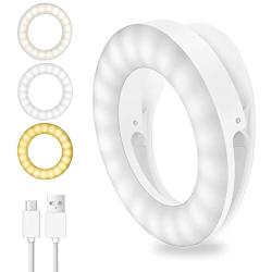 Selfie Ring Light,40 LEDs USB Rechargeable Portable Clip-on Selfie Fill Light,3 Light Modes LED Circle Light for Smart Phone Photography, Camera Video, Girl Makes up (White)