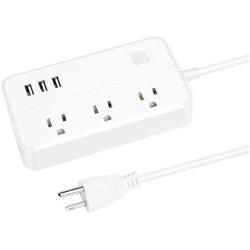 Desktop Power Strip Charging Station with 3 Fast Charge USB Ports 3 AC Outlets Extension Cord for Home, Office or Travel | Resourceful Power (White)