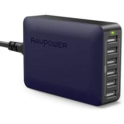 USB Charger RAVPower 60W 12A 6-Port Desktop USB Charging Station with iSmart Multiple Port, Compatible iPhone SE 11 Pro Max XS XR X iPad Pro Air Mini Galaxy S10 Note 10 Tablet and More (Navy Blue)