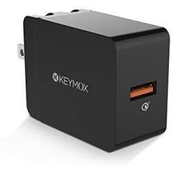 Quick Charge 3.0 18W USB Wall Charger, KEYMOX Fast Charging Cell Phone Adapter Compatible with Samsung Galaxy Note8 / S9 /S8 / S8+, LG G6 / V30, HTC 10 and More Devices-Qualcomm Certified (Black)