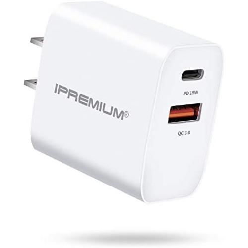 USB C Charger, Fast Charger, IPREMIUM 18W 2-Port Wall Charger with Power Delivery & Quick Charge 3.0, Compact USB C Wall Charger for iPhone 11 Pro/Max/XS/XR/X/8/7/6/Plus, Samsung, LG, Pixel, and More