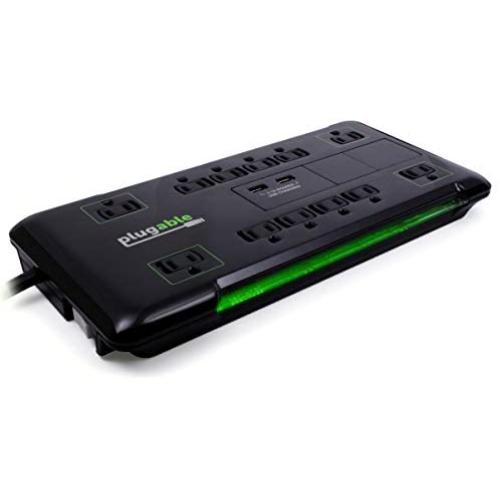 Plugable Surge Protector Power Strip with USB and 12 AC Outlets, Built-in 10.5W 2-Port USB Charger for Android, Apple iOS, and Windows Mobile Devices, 25 Foot Extension Cord
