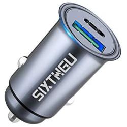 SIXTHGU USB C Car Charger Super Mini All Metal 30W 5A Fast USB Car Charger PD&QC 3.0 Dual Port Car Adapter Fit Compatible with iPhone 11/11 Pro/11 Pro Max/XS, Samsung Note 10/S10, Google Pixel 3/2/XL