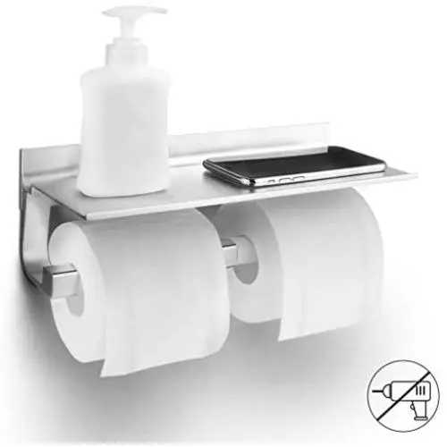 AOYAR Toilet Paper Holder, Double Toilet Paper Roll Holder, Toilet Paper Holder with Shelf, Space Aluminum Double Toilet Roll Holder for Toilet or Bathroom, Wall Mount with Screws and Self Paste Tool AOYAR Toilet Paper Holder, Double Toilet Paper Roll Holder, Toilet Paper Holder with Shelf, Space Aluminum Double Toilet Roll Holder for Toilet or Bathroom, Wall Mount with Screws and Self Paste Tool