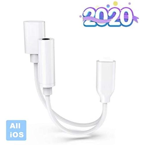 Headphones Adapter for iPhone Charger Dongle 3.5mm Jack AUX Audio Cable Adaptor Music & Charging for iPhone 7/7 Plus/XR/XS Max/11/11 Pro Splitter Aux Adapter Earphone Converter Support iOS 12/13